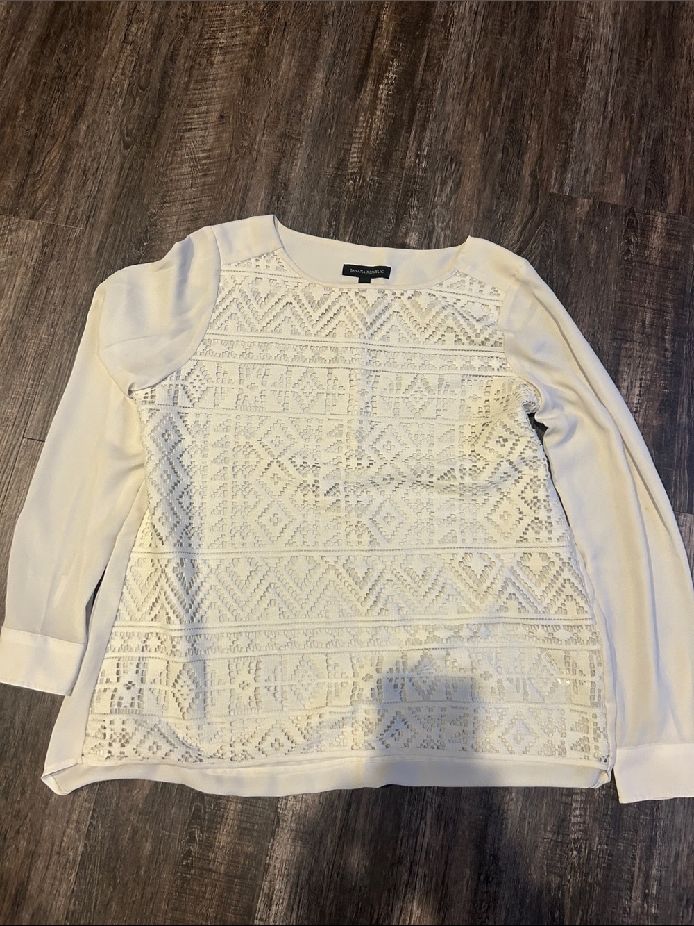Banana Republic Ivory Lace Front Long Sleeve Top